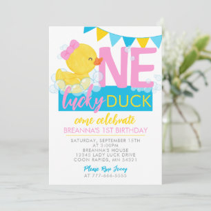 Een Lucky Duck Girl Rubber Duck 1e verjaardag Kaart
