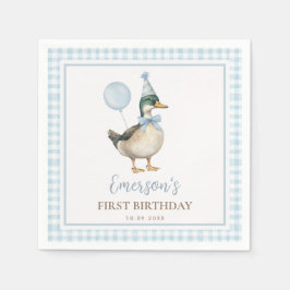 Een Lucky Duck Pastel Blue Balloon Verjaardagsguns Servet