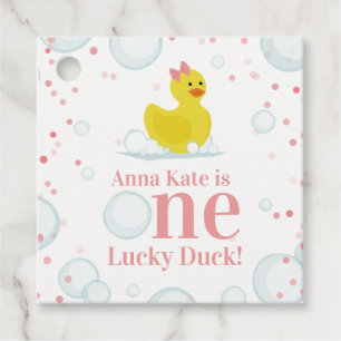 Een Lucky Duck Pink Eerste Verjaardagsfeestje Bedankjes Labels