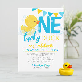 Een Lucky Duck Waterverf Rubber Duck 1e Verjaardag Kaart