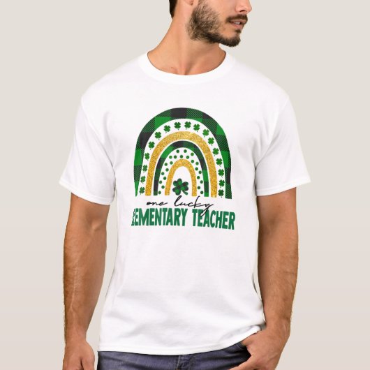Eén Lucky Elementary Teacher Rainbow St Patricks D T-shirt (Voorkant)