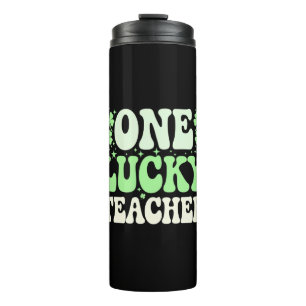 Eén Lucky leraar Groovy Retro leraar St Patricks Thermosbeker