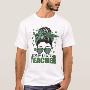Eén Lucky leraar Leopard Rainbow St Patrick Day T-shirt