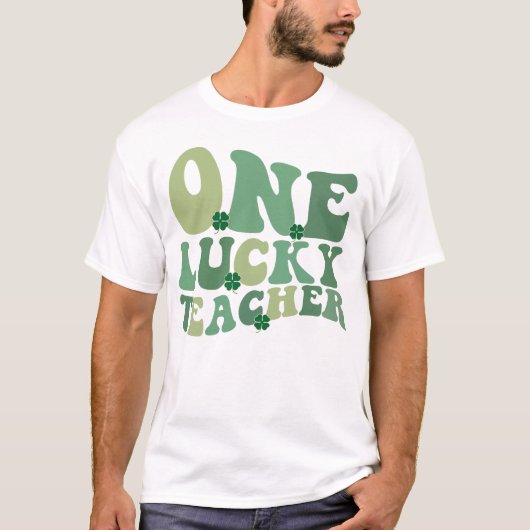 Eén Lucky leraar St Patricks Day Retro Groovy T-shirt (Voorkant)