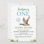 Een Lucky Mallard Duck Boy 1e verjaardag uitnodigi Kaart (Voorkant)