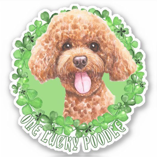 Eén Lucky Poodle Funny St. Patrick Dog Sticker (Voorkant)