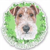 Eén Lucky Wire Fox Terrier Funny St. Patrick Dog Sticker (Voorkant)