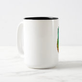 Een luide Linoleum Orb Tweekleurige Koffiemok (Voorkant links)