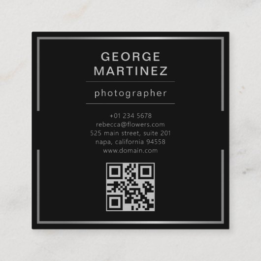 Een luxe zilver met qr-code vierkante visitekaartje (Achterkant)