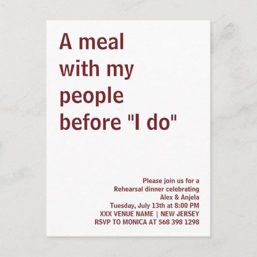 Een maaltijd met mijn mensen voor "I do" leuk rust Briefkaart (Voorkant)