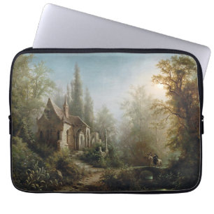 Een maanverlichte nacht boven een kapel en ruiters laptop sleeve