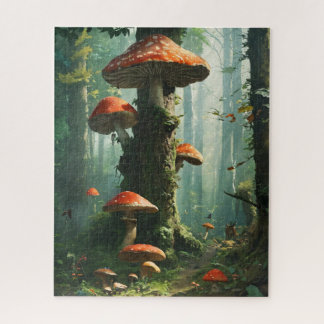 een magisch bos, paddenstoelen, een mystiek bos, n legpuzzel