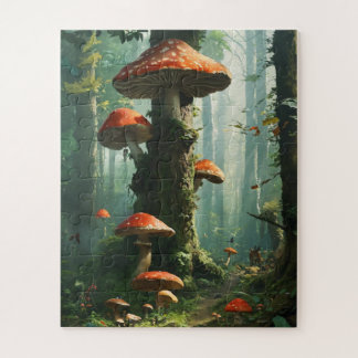 een magisch bos, paddenstoelen, een mystiek bos, n legpuzzel