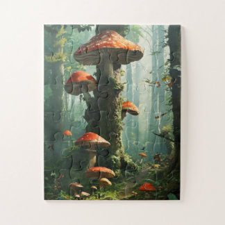 een magisch bos, paddenstoelen, een mystiek bos, n legpuzzel