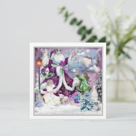 Een magisch moment dat de kerstman danst met kinde feestdagenkaart (Staand voorkant)