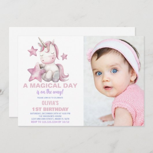 Een magische dag Eenhoorn Verjaardag Uitnodigingen (Voorkant / Achterkant)
