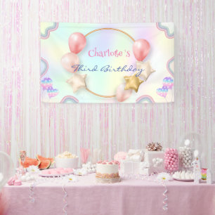 Een magische regenboog ballon Happy Birthday Party Spandoek