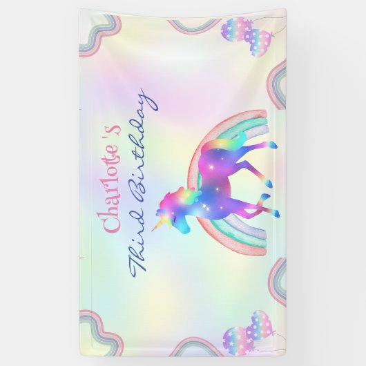Een magische regenboog eenhoorn Gelukkig Verjaarda Spandoek (Verticaal)