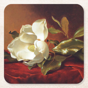 Een Magnolia op Rode Fluwelen Stof Vierkante Kartonnen Onderzetter