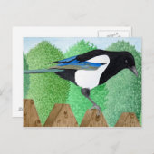 Een Magpie op een hek Briefkaart (Voorkant / Achterkant)