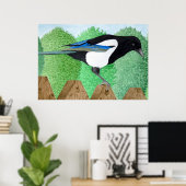 Een Magpie op een hek Poster (Thuiskantoor)