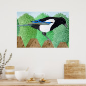 Een Magpie op een hek Poster (Keuken)