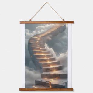Een majestueuze, gebogen trap samengesteld uit lum hangend wandkleed