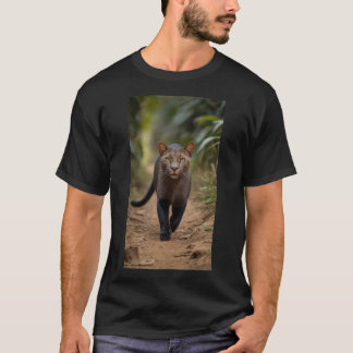 Een majestueuze jaguarundi die over een onverharde t-shirt