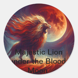 Een majestueuze leeuw onder de bloedmaan. ronde sticker