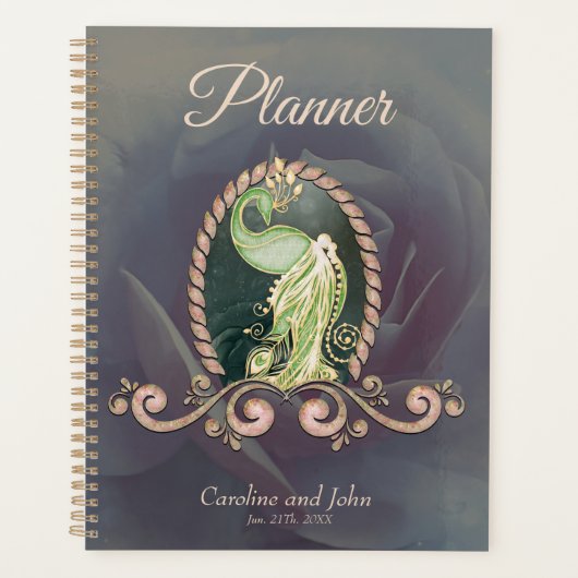 Een majestueuze pauw in goud en groen planner (Voorkant)