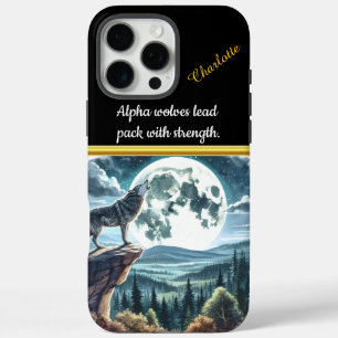 Een majestueuze wolf huilt onder een gloeiend maan iPhone 16 pro max hoesje