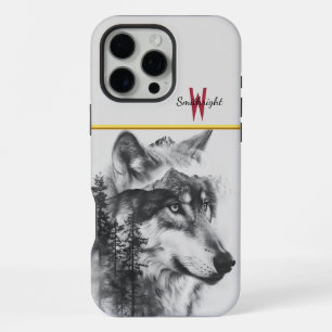 Een majestueuze wolf staart over nevelige bergen b iPhone 16 pro max hoesje