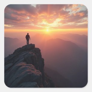 Een majestueuze zonsopgang gezien vanaf de bergtop vierkante sticker