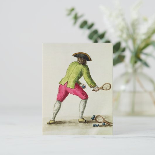 Een Man dat met een Racquet en Kogels speelt Briefkaart (Staand voorkant)