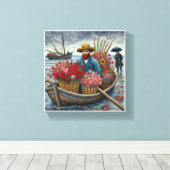 Een man in een klein houten bootje Van Gogh Art Canvas Afdruk (Insitu (Houten vloer))
