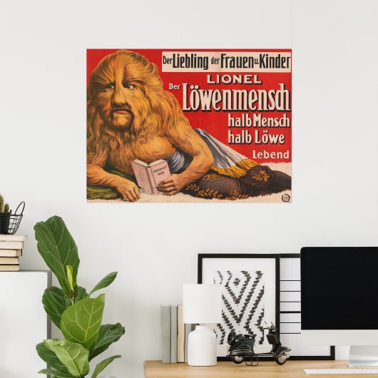 Een Man met Leeuwenkop voorlezen Shakespeare, 1913 Poster (Thuiskantoor)