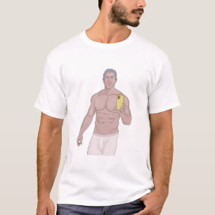Een man met spiergrijze haren die een selfie innee t-shirt