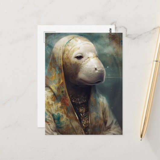 Een Manatee in Robes Briefkaart (Voorkant / Achterkant in situ)