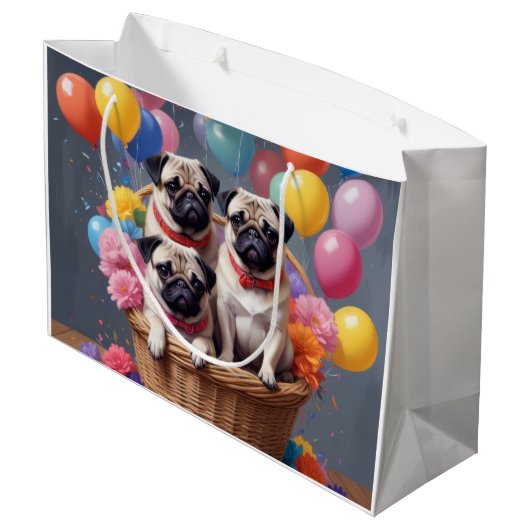 Een mandje vol met mopjes en ballonnen groot cadeauzakje (Achterkant Gekanteld)