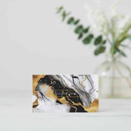 Een marmeren patroon in zwart, wit en goud visitekaartje (Staand voorkant)