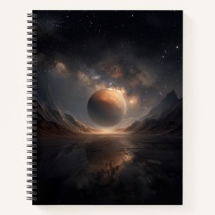 Een Mars-planeet omringd door twinkelende sterren Notitieboek