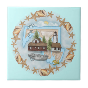 Een Maryland Shells Lighthouse Ceramic Tegel Tegeltje