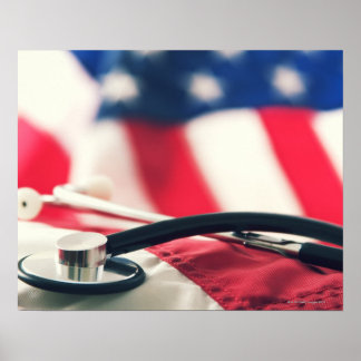 Een medische stethoscoop met Amerikaanse vlag Poster