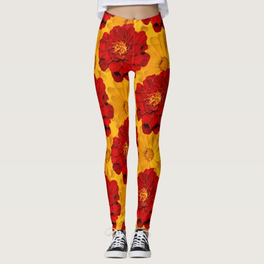 Een Medley van Rood- en Gele Grenzen Leggings (Voorkant)