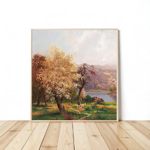 Een meerlandschap in de lente van Adolf Kaufmann Poster