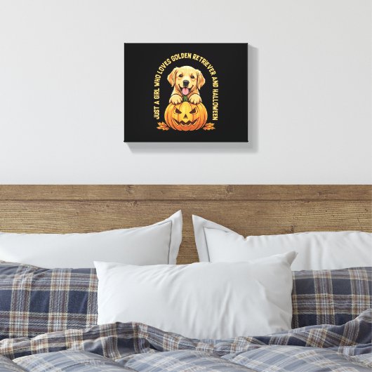 Een meisje dat dol is op Golden Retrievers Canvas Afdruk (Insitu (Slaapkamer))