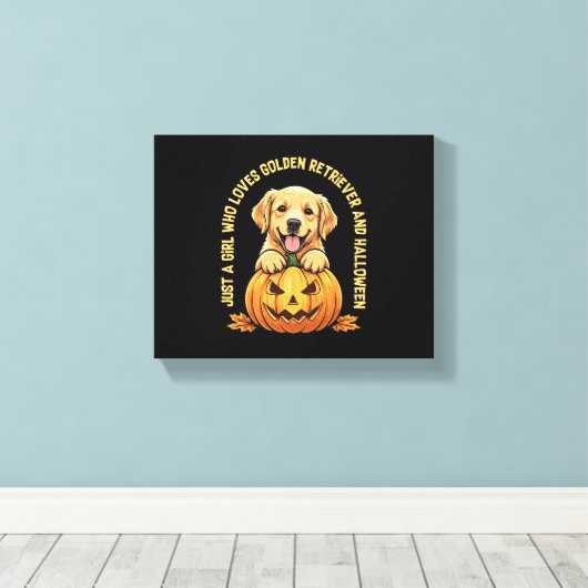 Een meisje dat dol is op Golden Retrievers Canvas Afdruk (Insitu (Houten vloer))