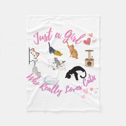 Een meisje dat echt van katten houdt fleece deken (Voorkant)