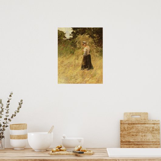 Een meisje dat Hay oogst, 19e eeuw Poster (Keuken)