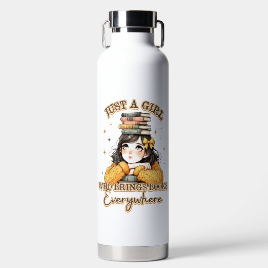 Een meisje dat overal boeken meeneemt waterfles (Voorkant)